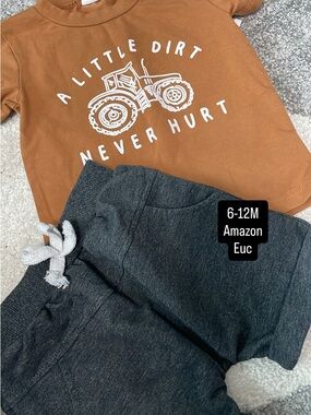 Kids Burnt Orange Tractor Tee and Charcoal Gray Jogger Set